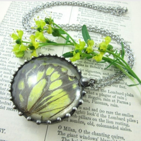 OOAK Jewelry - Butterfly Wing Glass Pendant